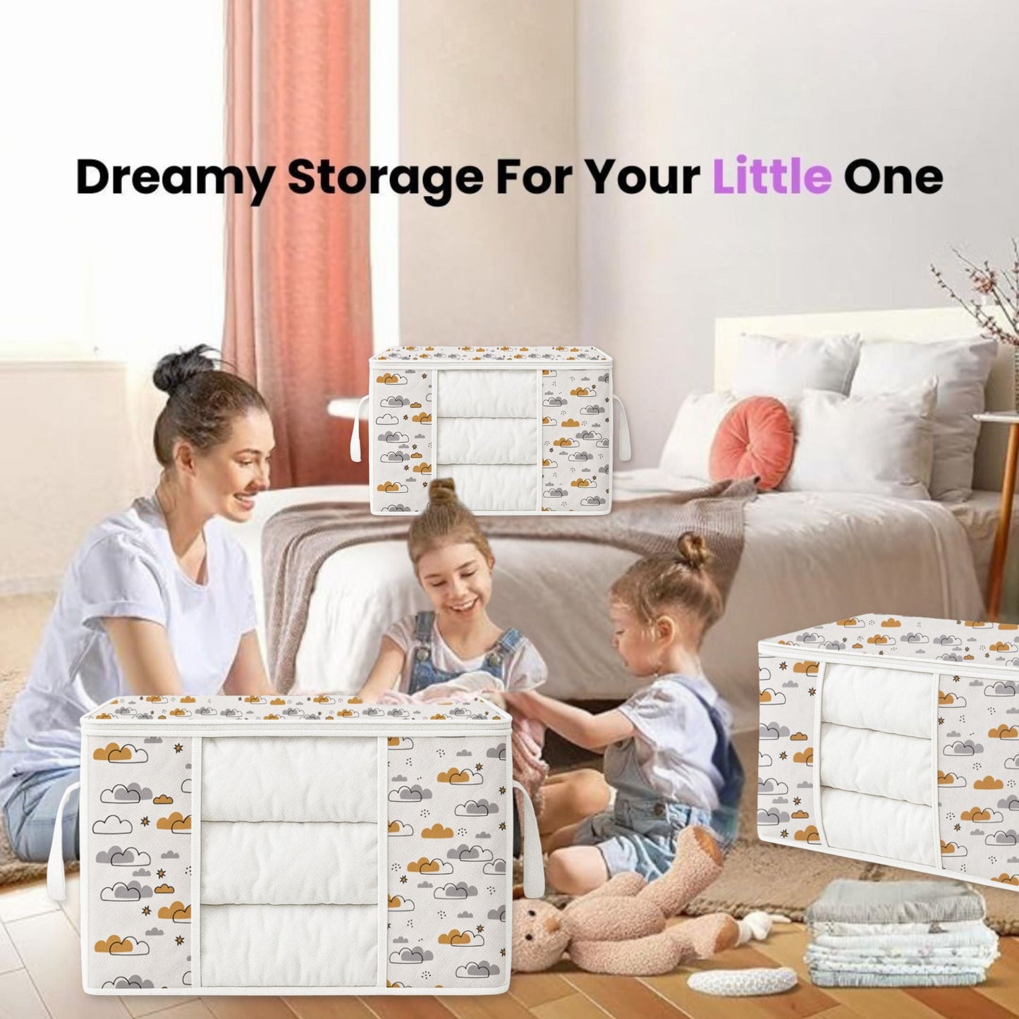 Qoolish Storage Bag - Dreamy Clouds Warm Neutral Hues (Available in Pack of 3 and Pack of 5)