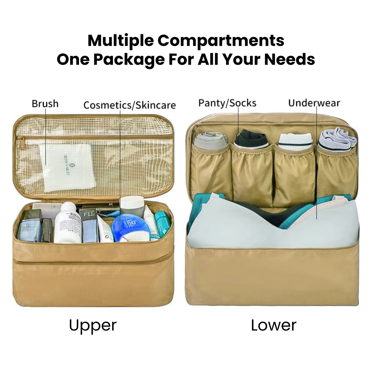 Undergarments Organizer Bag for Travel & Storage - Beige