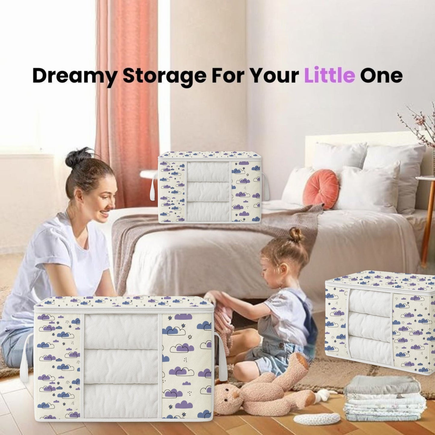 Qoolish Storage Bag - Dreamy Clouds Cool Blue Hues (Available in Pack of 3 and Pack of 5)